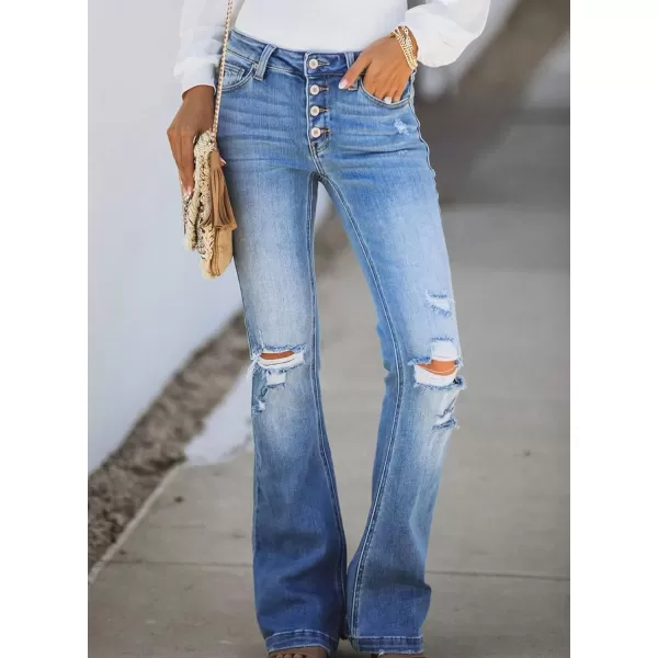 Sidefeel Women's Bell Bottom Button Fly Bootcut Jeans Ripped Flared Denim Pants