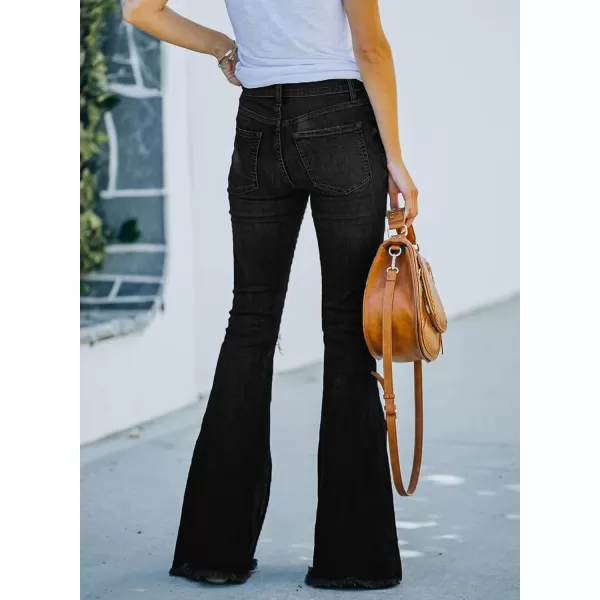 Sidefeel Women's Bell Bottom Button Fly Bootcut Jeans Ripped Flared Denim Pants