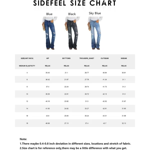 Sidefeel Women's Bell Bottom Button Fly Bootcut Jeans Ripped Flared Denim Pants