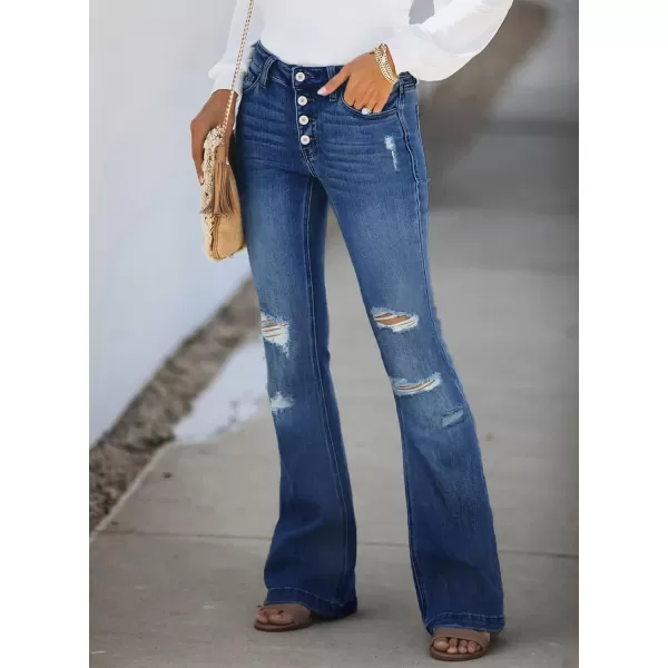Sidefeel Women's Bell Bottom Button Fly Bootcut Jeans Ripped Flared Denim Pants