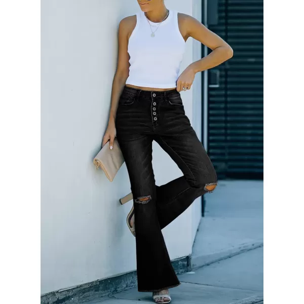 Sidefeel Women's Bell Bottom Button Fly Bootcut Jeans Ripped Flared Denim Pants