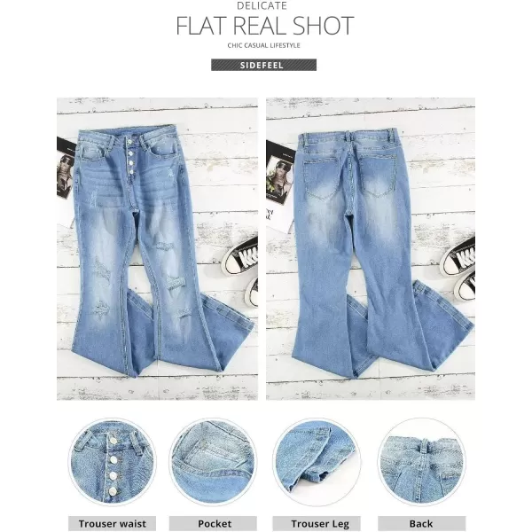 Sidefeel Women's Bell Bottom Button Fly Bootcut Jeans Ripped Flared Denim Pants