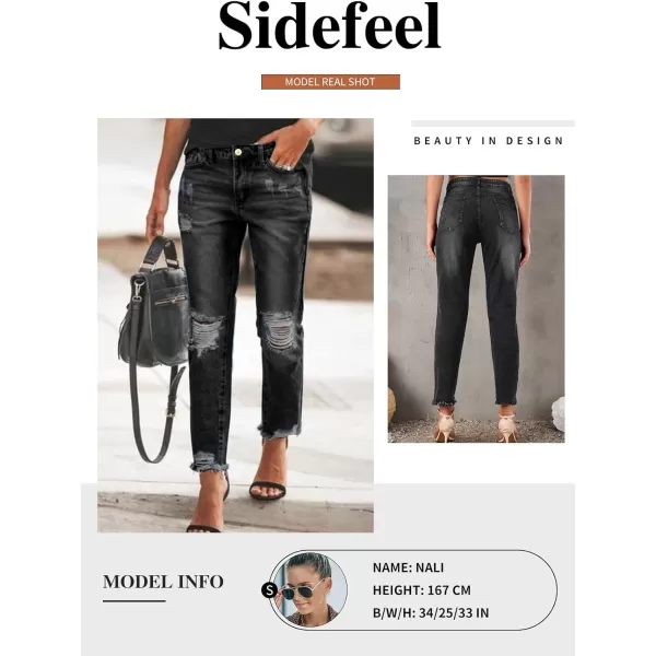 Sidefeel Women's Boyfriend Jeans Stretchy Ripped Distressed Denim Pants Size 4-18