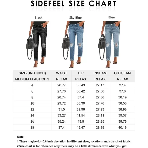 Sidefeel Women's Boyfriend Jeans Stretchy Ripped Distressed Denim Pants Size 4-18