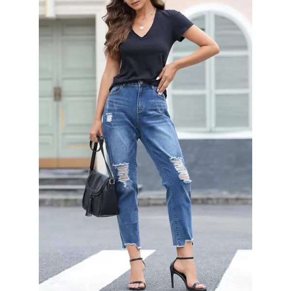 Sidefeel Women's Boyfriend Jeans Stretchy Ripped Distressed Denim Pants Size 4-18