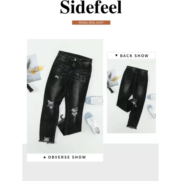 Sidefeel Women's Boyfriend Jeans Stretchy Ripped Distressed Denim Pants Size 4-18