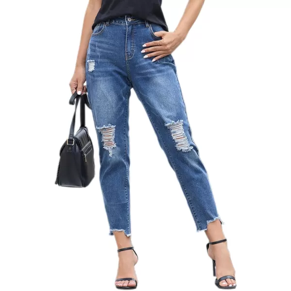 Sidefeel Women's Boyfriend Jeans Stretchy Ripped Distressed Denim Pants Size 4-18