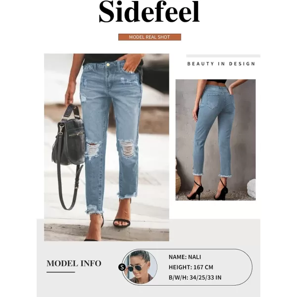 Sidefeel Women's Boyfriend Jeans Stretchy Ripped Distressed Denim Pants Size 4-18
