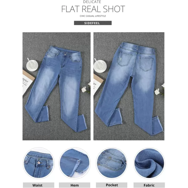 Sidefeel Women's Boyfriend Jeans Stretchy Ripped Distressed Denim Pants Size 4-18