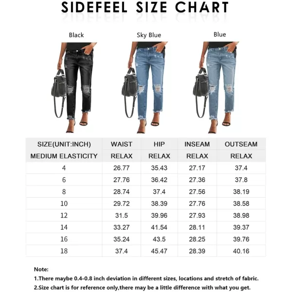 Sidefeel Women's Boyfriend Jeans Stretchy Ripped Distressed Denim Pants Size 4-18