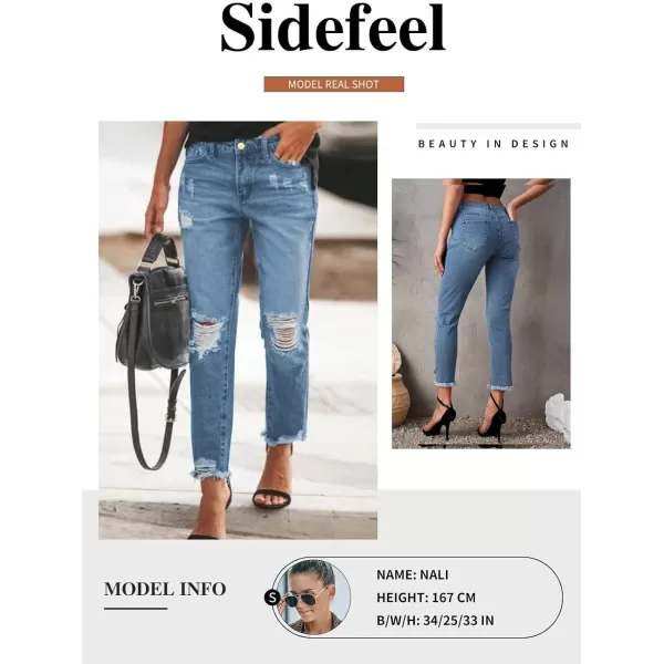 Sidefeel Women's Boyfriend Jeans Stretchy Ripped Distressed Denim Pants Size 4-18