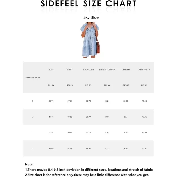 Sidefeel Womens Buttoned Frayed Pocket Short Sleeve Denim Jean Dresses