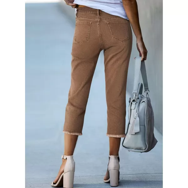 Sidefeel Women's Capri Jeans High Waisted 2024 Summer Straight Leg Raw Hem Denim Pants