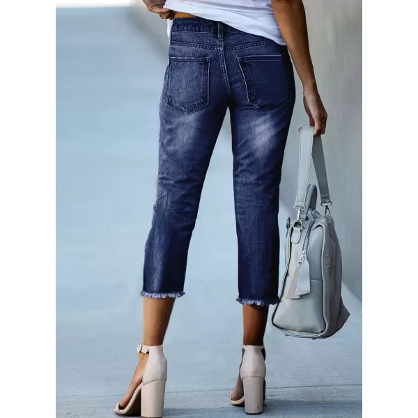 Sidefeel Women's Capri Jeans High Waisted 2024 Summer Straight Leg Raw Hem Denim Pants