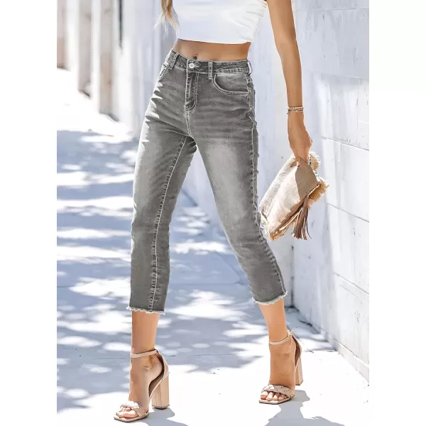 Sidefeel Women's Capri Jeans High Waisted 2024 Summer Straight Leg Raw Hem Denim Pants