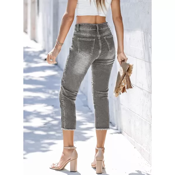 Sidefeel Women's Capri Jeans High Waisted 2024 Summer Straight Leg Raw Hem Denim Pants