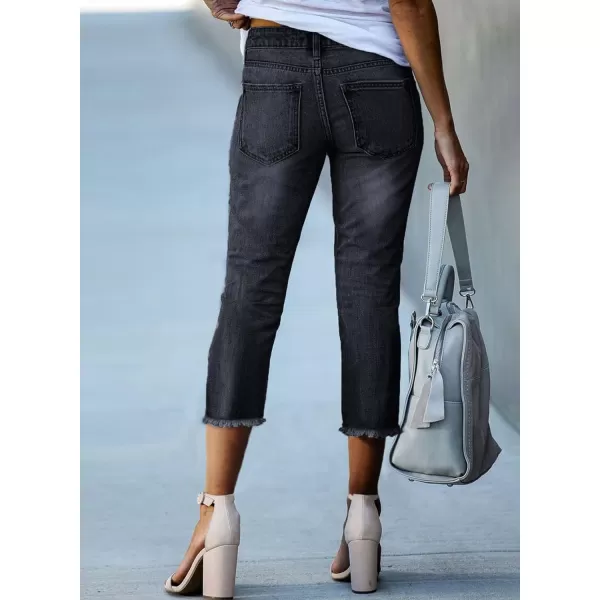 Sidefeel Women's Capri Jeans High Waisted 2024 Summer Straight Leg Raw Hem Denim Pants