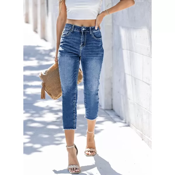 Sidefeel Women's Capri Jeans High Waisted 2024 Summer Straight Leg Raw Hem Denim Pants