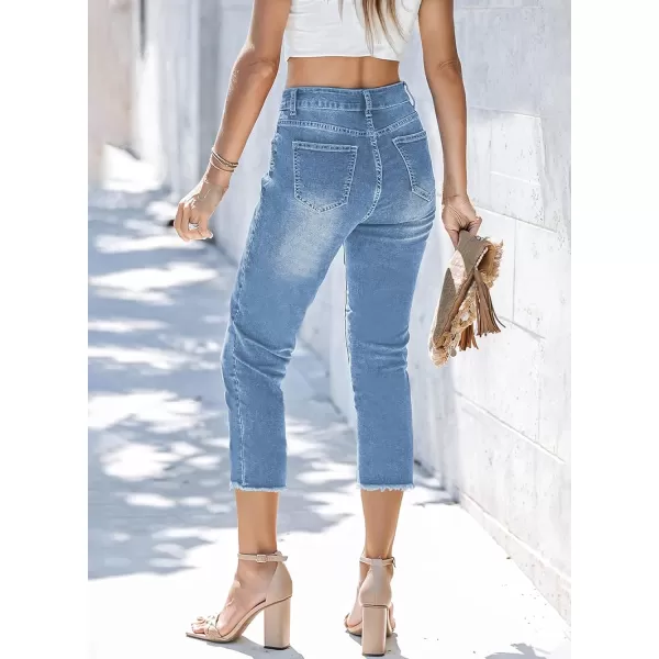 Sidefeel Women's Capri Jeans High Waisted 2024 Summer Straight Leg Raw Hem Denim Pants