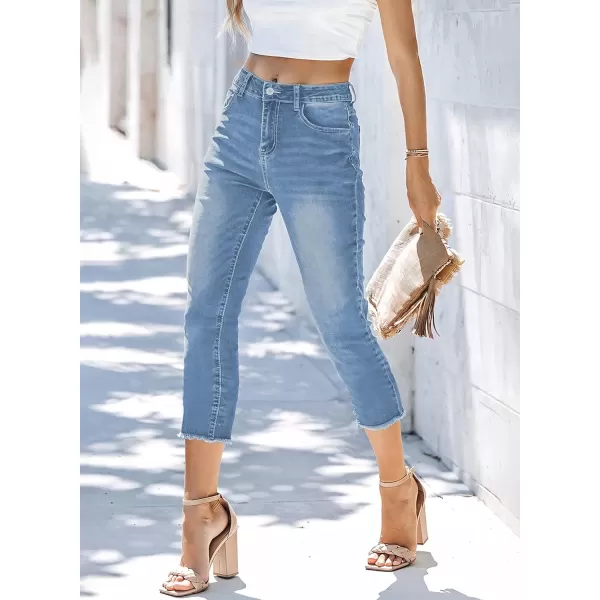 Sidefeel Women's Capri Jeans High Waisted 2024 Summer Straight Leg Raw Hem Denim Pants