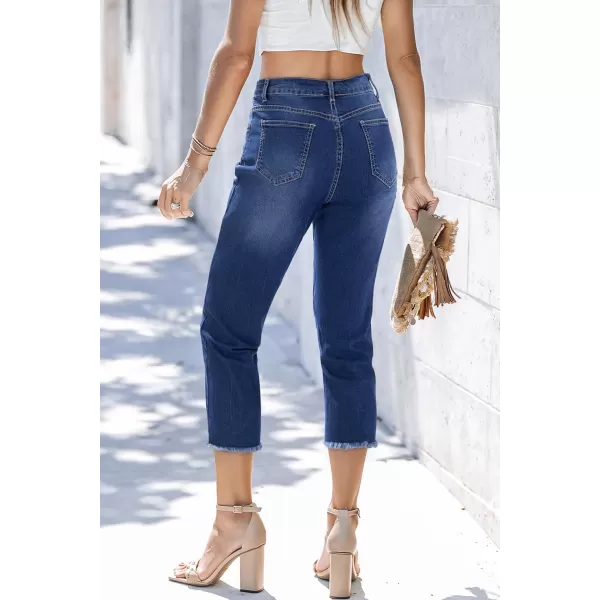 Sidefeel Women's Capri Jeans High Waisted 2024 Summer Straight Leg Raw Hem Denim Pants