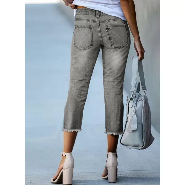 Sidefeel Women's Capri Jeans High Waisted 2024 Summer Straight Leg Raw Hem Denim Pants