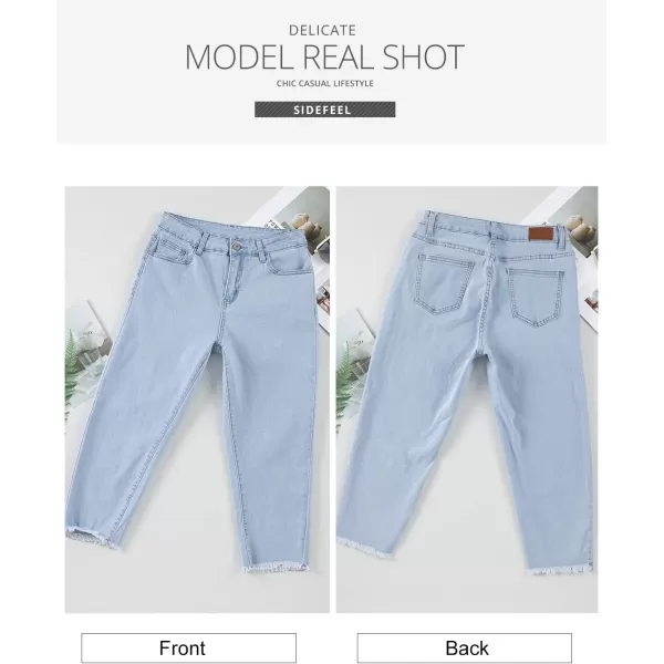 Sidefeel Women's Capri Jeans High Waisted 2024 Summer Straight Leg Raw Hem Denim Pants