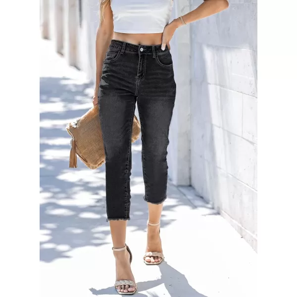Sidefeel Women's Capri Jeans High Waisted 2024 Summer Straight Leg Raw Hem Denim Pants