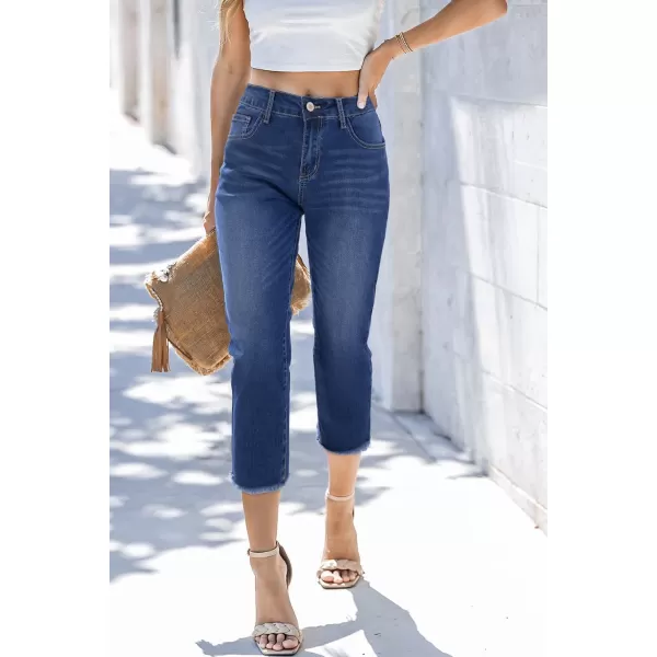 Sidefeel Women's Capri Jeans High Waisted 2024 Summer Straight Leg Raw Hem Denim Pants