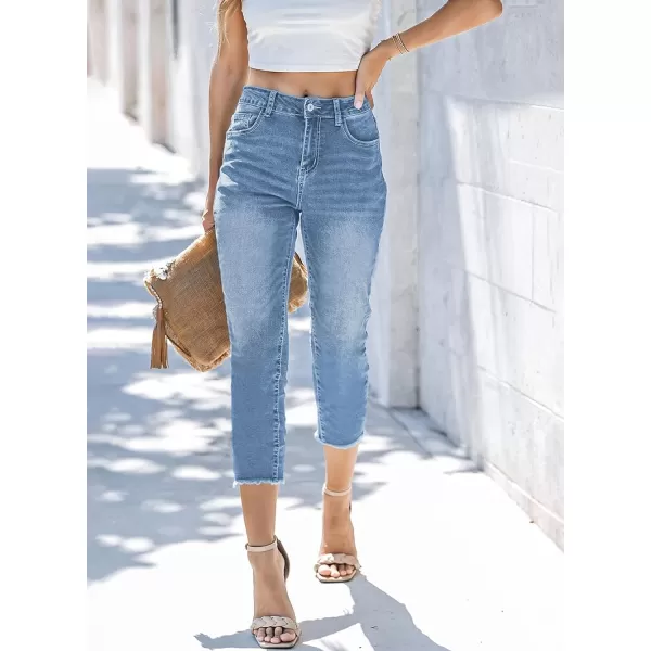 Sidefeel Women's Capri Jeans High Waisted 2024 Summer Straight Leg Raw Hem Denim Pants