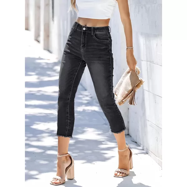 Sidefeel Women's Capri Jeans High Waisted 2024 Summer Straight Leg Raw Hem Denim Pants