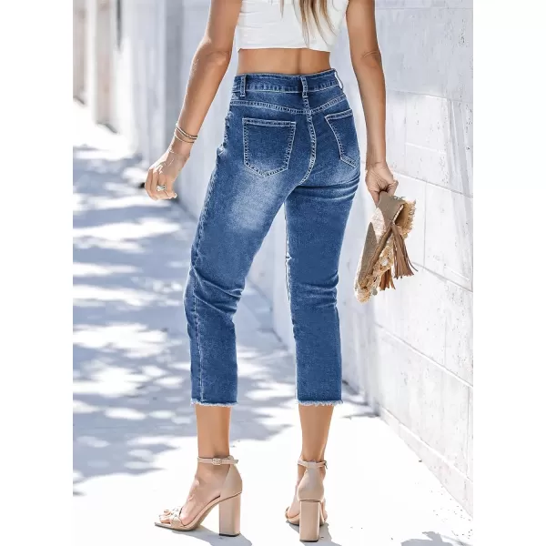Sidefeel Women's Capri Jeans High Waisted 2024 Summer Straight Leg Raw Hem Denim Pants