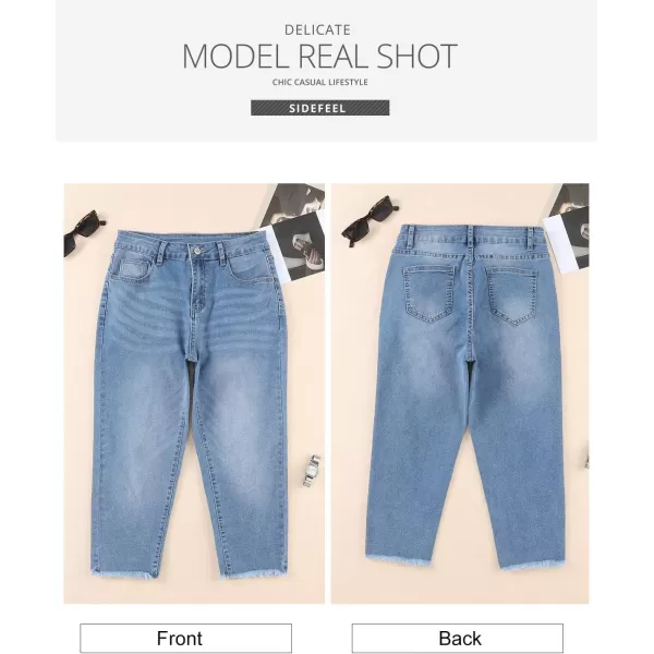 Sidefeel Women's Capri Jeans High Waisted 2024 Summer Straight Leg Raw Hem Denim Pants