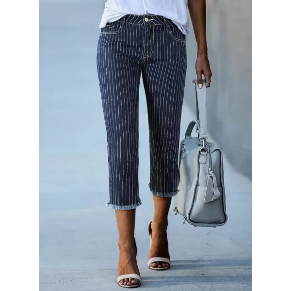 Sidefeel Women's Capri Jeans High Waisted 2024 Summer Straight Leg Raw Hem Denim Pants