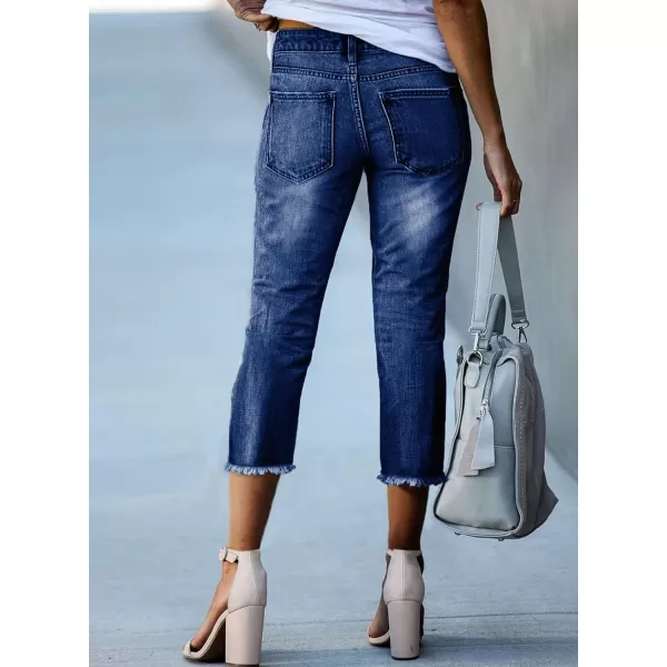 Sidefeel Women's Capri Jeans High Waisted 2024 Summer Straight Leg Raw Hem Denim Pants