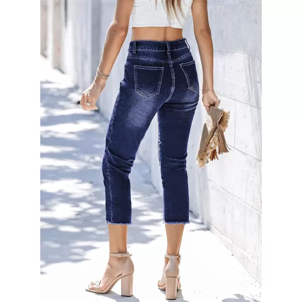 Sidefeel Women's Capri Jeans High Waisted 2024 Summer Straight Leg Raw Hem Denim Pants