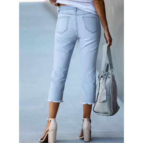 Sidefeel Women's Capri Jeans High Waisted 2024 Summer Straight Leg Raw Hem Denim Pants