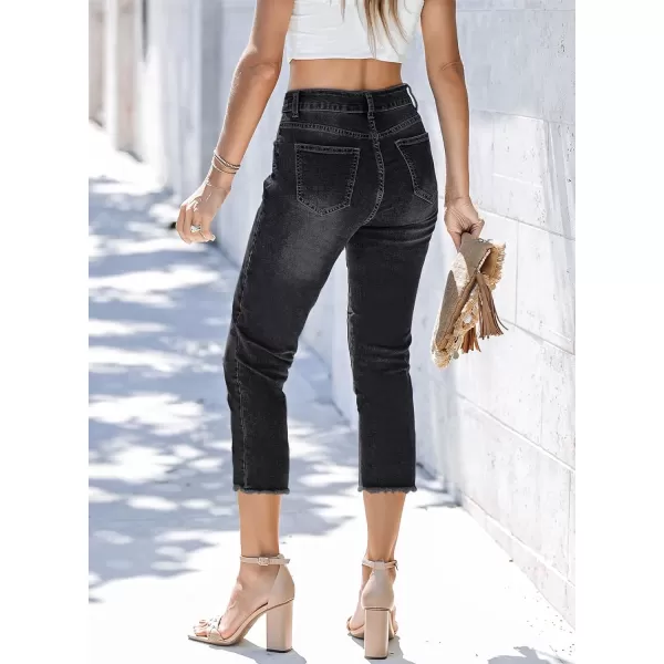 Sidefeel Women's Capri Jeans High Waisted 2024 Summer Straight Leg Raw Hem Denim Pants