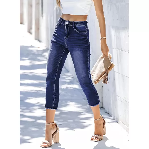 Sidefeel Women's Capri Jeans High Waisted 2024 Summer Straight Leg Raw Hem Denim Pants