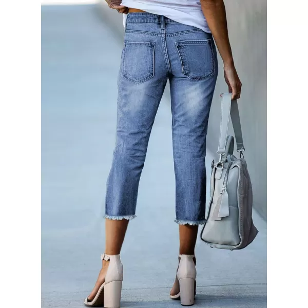 Sidefeel Women's Capri Jeans High Waisted 2024 Summer Straight Leg Raw Hem Denim Pants