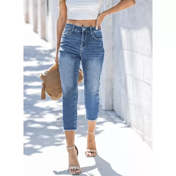 Sidefeel Women's Capri Jeans High Waisted 2024 Summer Straight Leg Raw Hem Denim Pants
