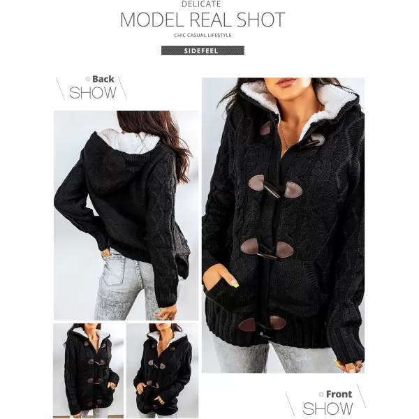 Sidefeel Women's Cardigan Sweaters Hooded Cardigans Fleece Lined Jackets Winter Sweater Coat