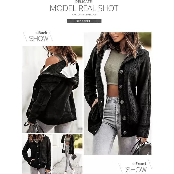 Sidefeel Women's Cardigan Sweaters Hooded Cardigans Fleece Lined Jackets Winter Sweater Coat