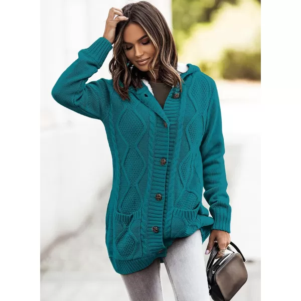 Sidefeel Women's Cardigan Sweaters Hooded Fleece Lined Button Down Front Jackets Winter Coat with Pockets