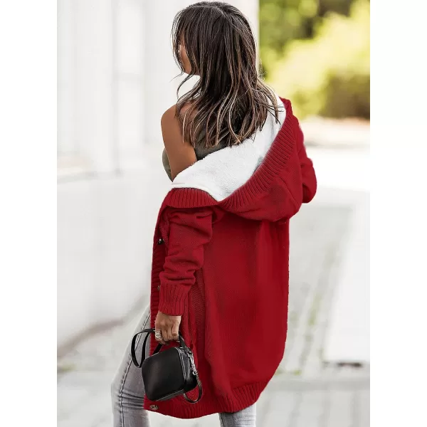 Sidefeel Women's Cardigan Sweaters Hooded Fleece Lined Button Down Front Jackets Winter Coat with Pockets