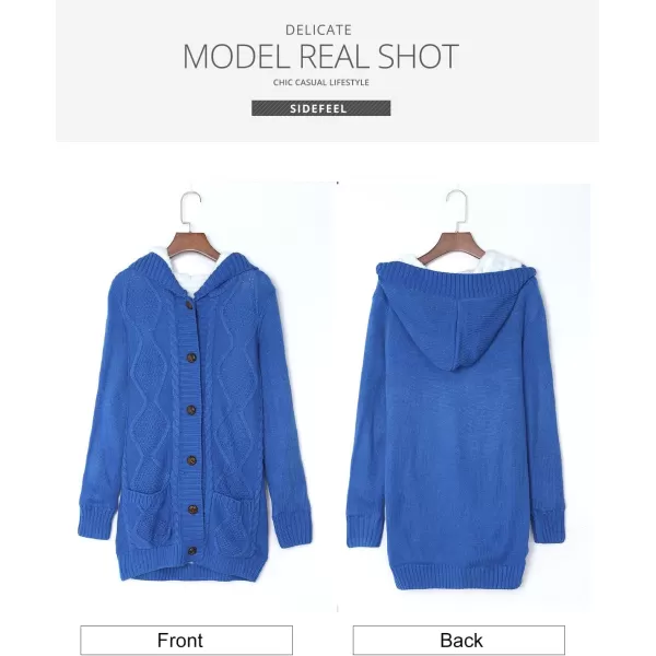 Sidefeel Women's Cardigan Sweaters Hooded Fleece Lined Button Down Front Jackets Winter Coat with Pockets
