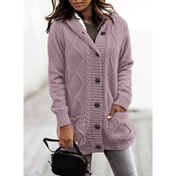Sidefeel Women's Cardigan Sweaters Hooded Fleece Lined Button Down Front Jackets Winter Coat with Pockets