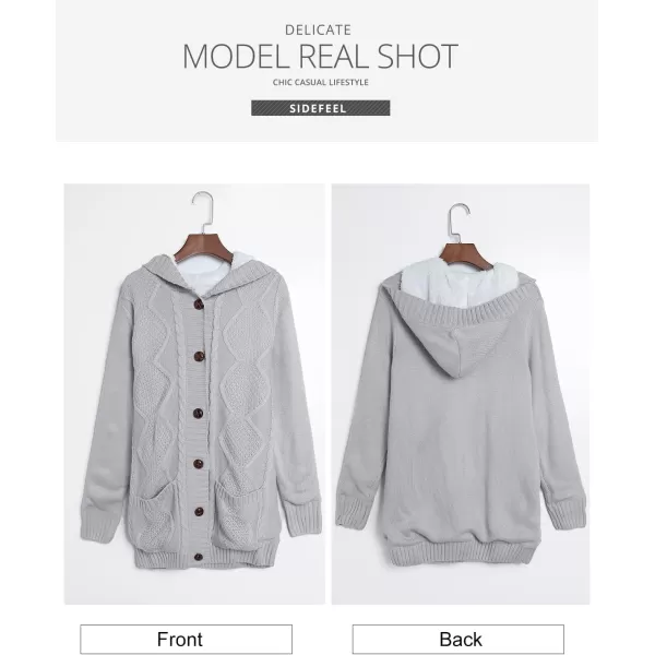 Sidefeel Women's Cardigan Sweaters Hooded Fleece Lined Button Down Front Jackets Winter Coat with Pockets