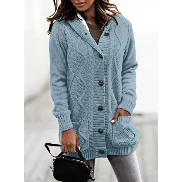 Sidefeel Women's Cardigan Sweaters Hooded Fleece Lined Button Down Front Jackets Winter Coat with Pockets