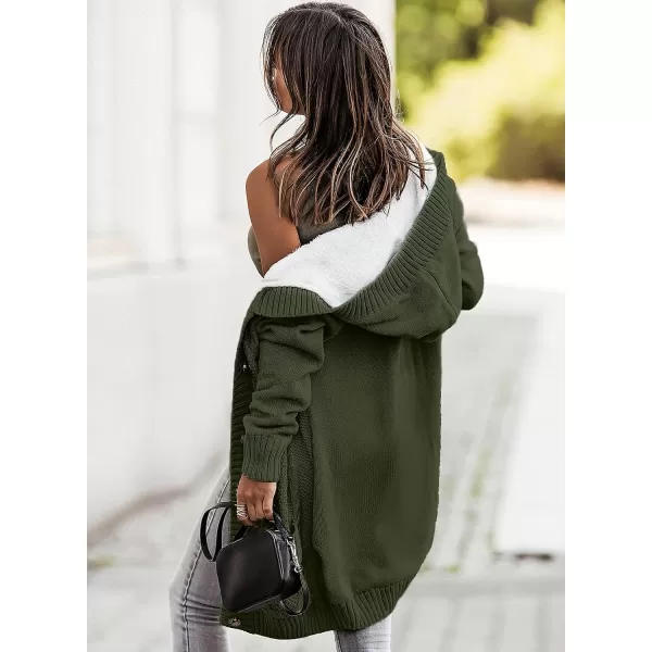 Sidefeel Women's Cardigan Sweaters Hooded Fleece Lined Button Down Front Jackets Winter Coat with Pockets